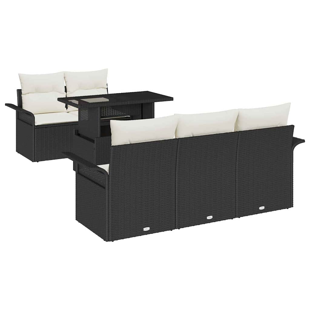 Gartensofa-set mit Kissen 6 pcs Schwarz Poly-Rattan