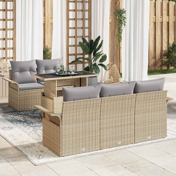Gartensofa-set mit Kissen 6 pcs Schwarz Poly-Rattan