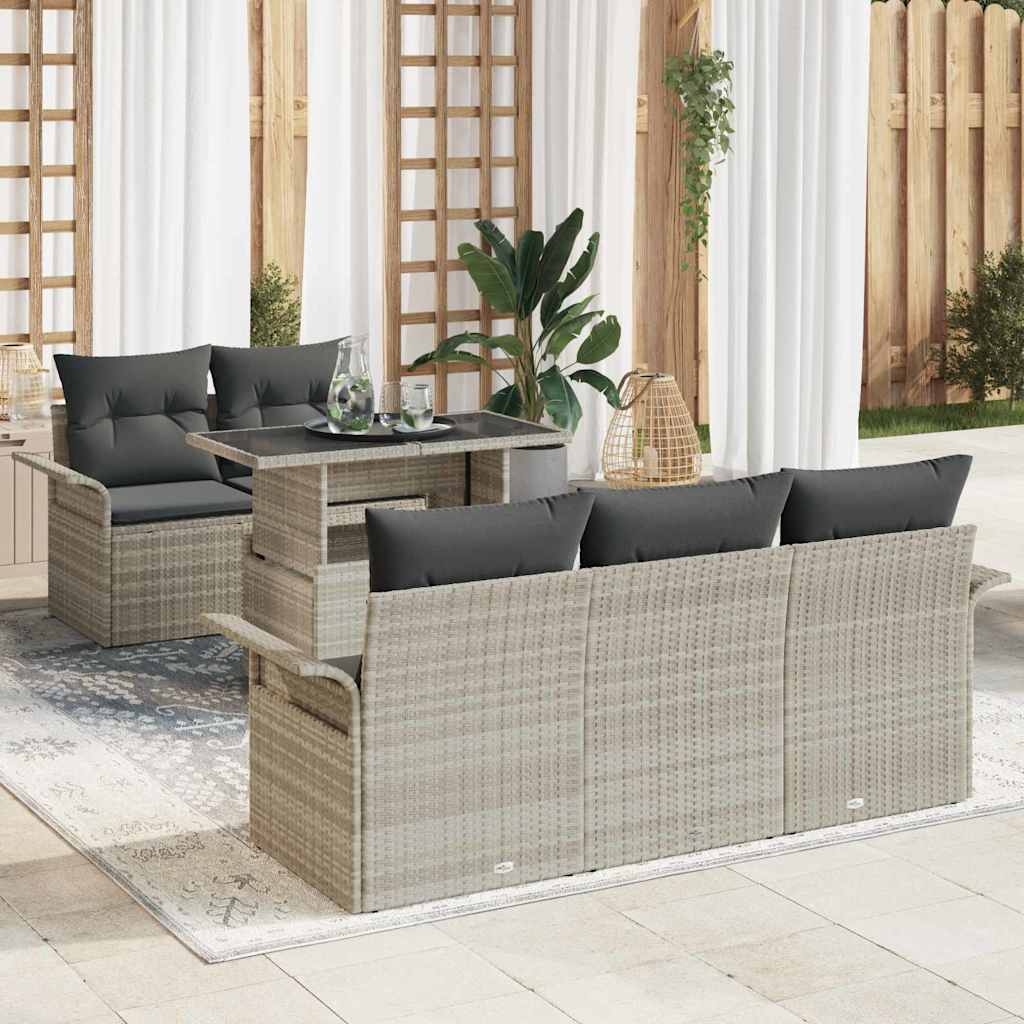 Gartensofa-set mit Kissen 6 pcs Schwarz Poly-Rattan