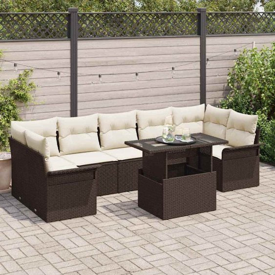 Garten-Sofa-Set mit Kissen 8 pcs Schwarz Poly Rattan