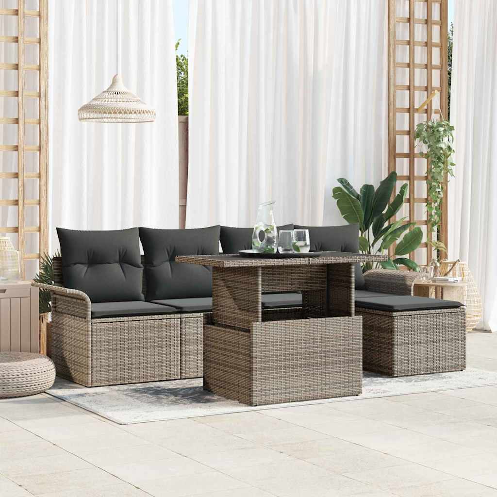 Gartensofa-set mit Kissen 6 pcs Schwarz Poly-Rattan