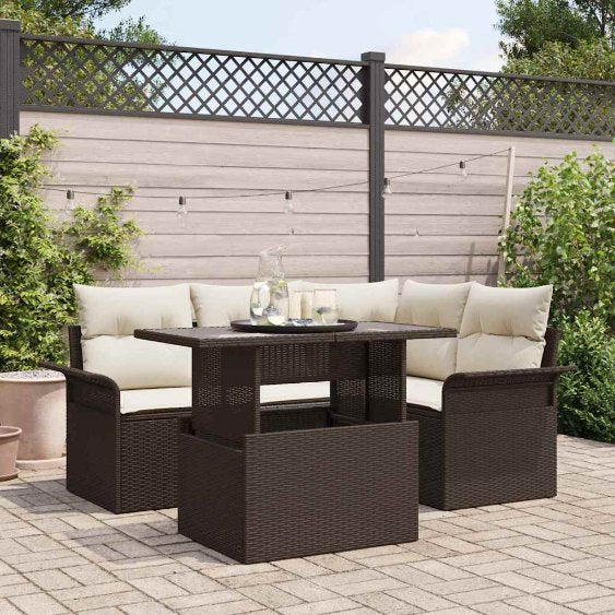 Garten-Sofa-Set mit Kissen 5 pcs Schwarz Poly Rattan