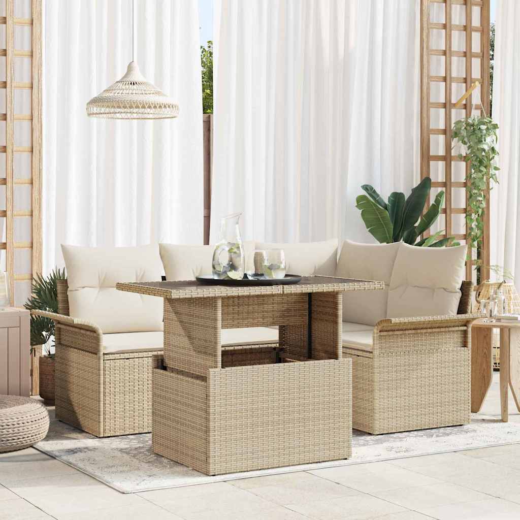 Garten-Sofa-Set mit Kissen 5 pcs Schwarz Poly Rattan