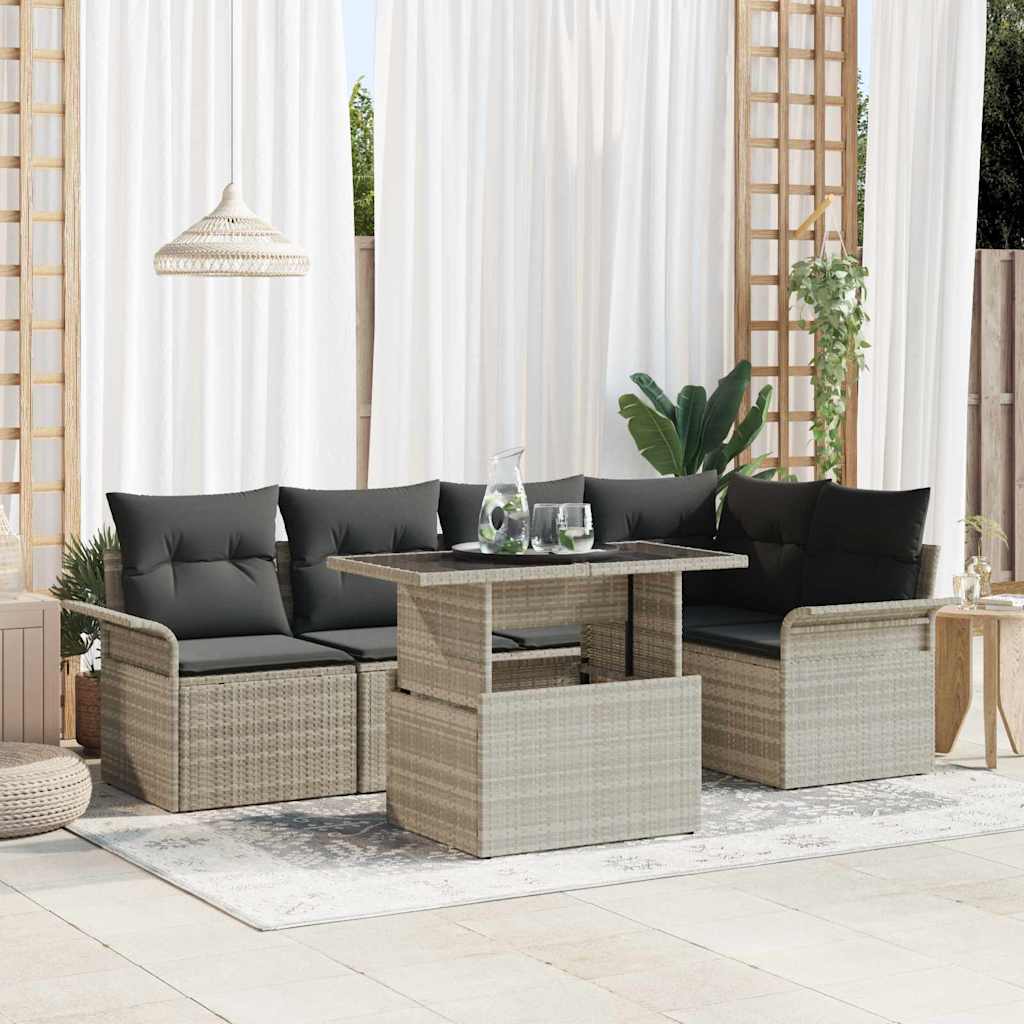 Gartensofa-set mit Kissen 6 pcs Schwarz Poly-Rattan