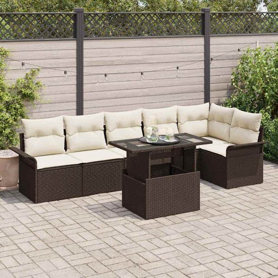 Gartensofa-set mit Kissen 7 pcs Schwarz Poly-Rattan