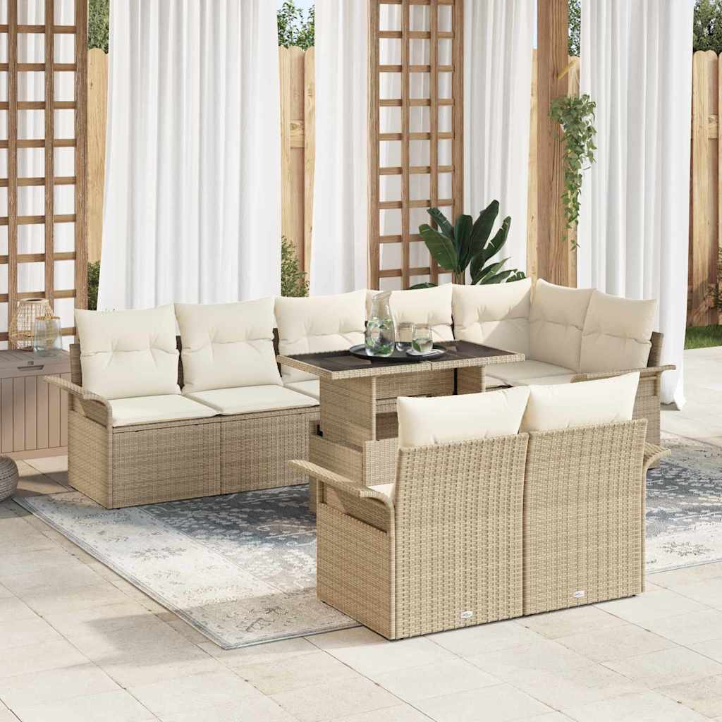 Gartensofa-set mit Kissen 9 pcs Schwarz Poly-Rattan