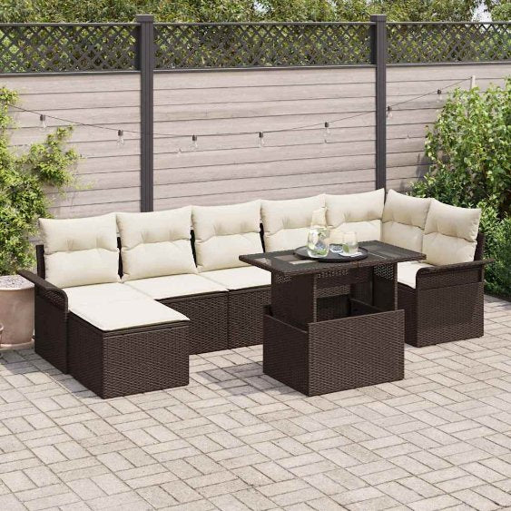 Garten-Sofa-Set mit Kissen 8 pcs Schwarz Poly Rattan