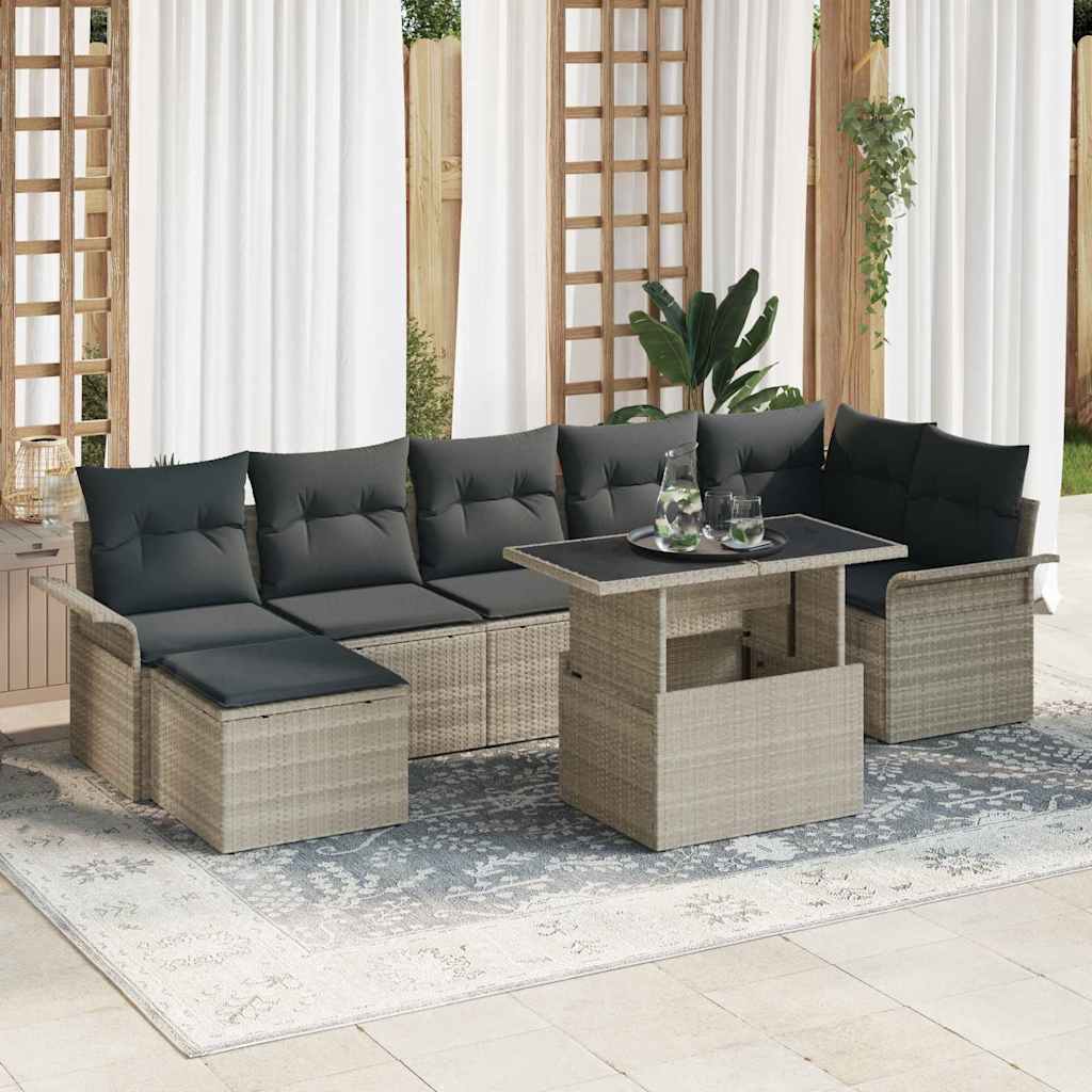 Garten-Sofa-Set mit Kissen 8 pcs Schwarz Poly Rattan
