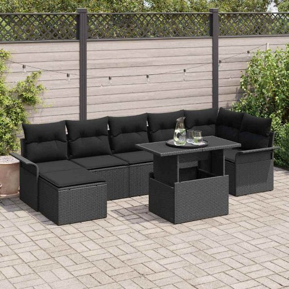 Garten-Sofa-Set mit Kissen 8 pcs Schwarz Poly Rattan