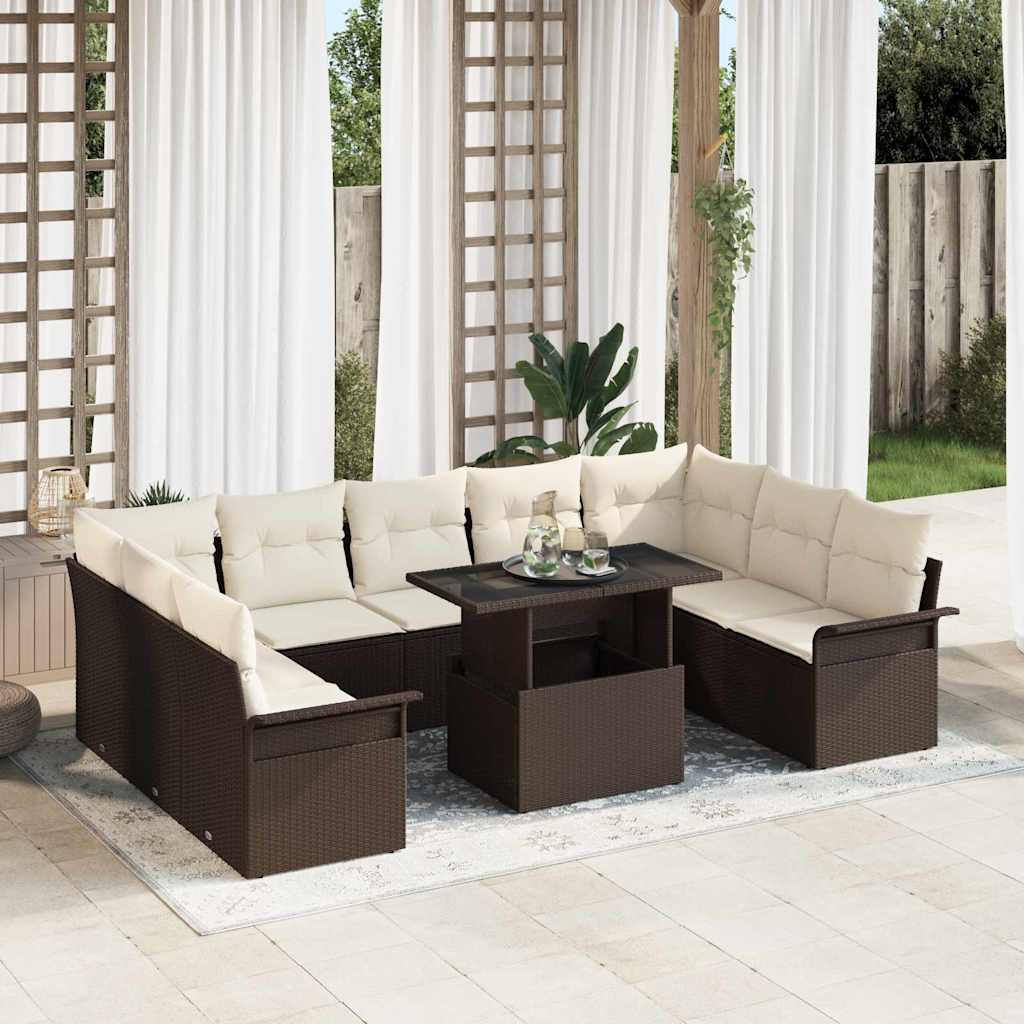 Garten-Sofa-Set mit Kissen 10 pcs Schwarz Poly Rattan