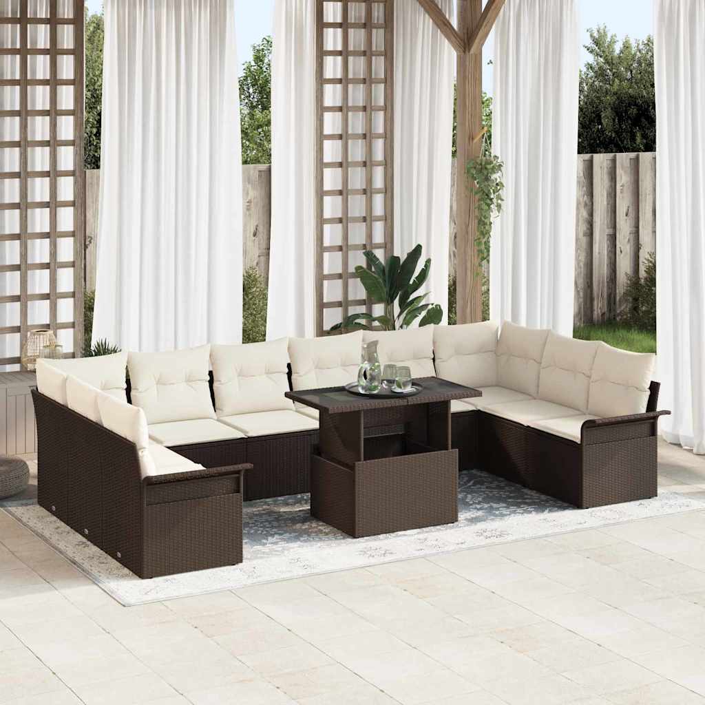 Garten-Sofa-Set mit Kissen 11 pcs Schwarz Poly Rattan
