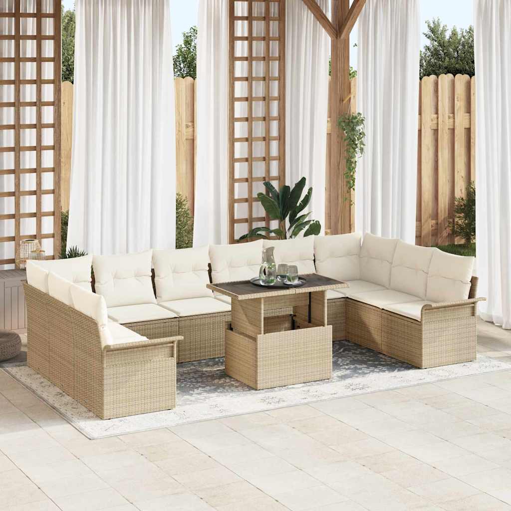 Garten-Sofa-Set mit Kissen 11 pcs Schwarz Poly Rattan