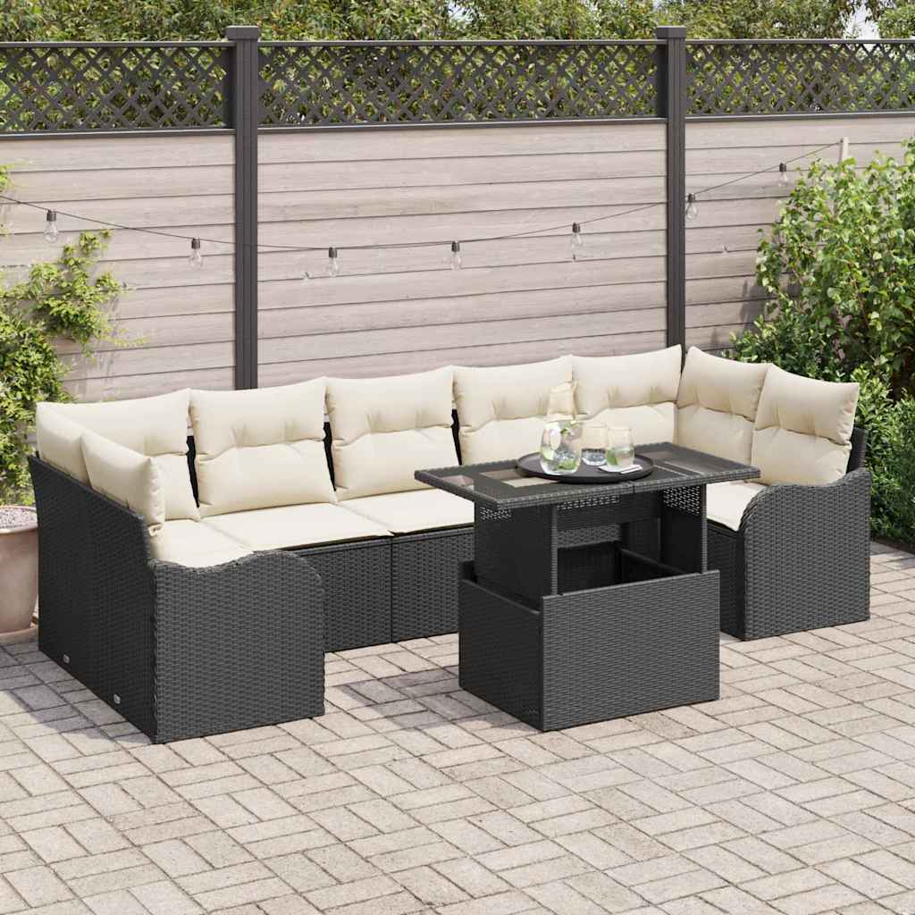 Gartensofa-set mit Kissen 8 pcs Schwarz Poly-Rattan