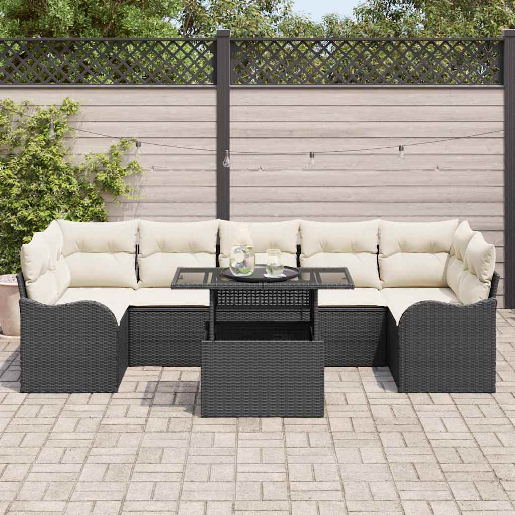 Gartensofa-set mit Kissen 8 pcs Schwarz Poly-Rattan