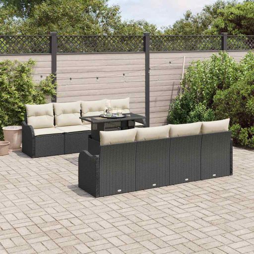 Gartensofa-set mit Kissen 7 pcs Schwarz Poly-Rattan