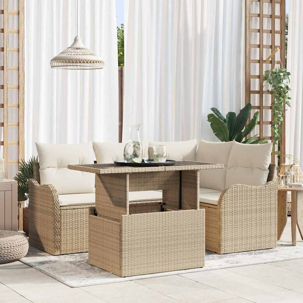 Outdoortisch-Set mit Kissen 5 pcs Schwarz Poly Rattan