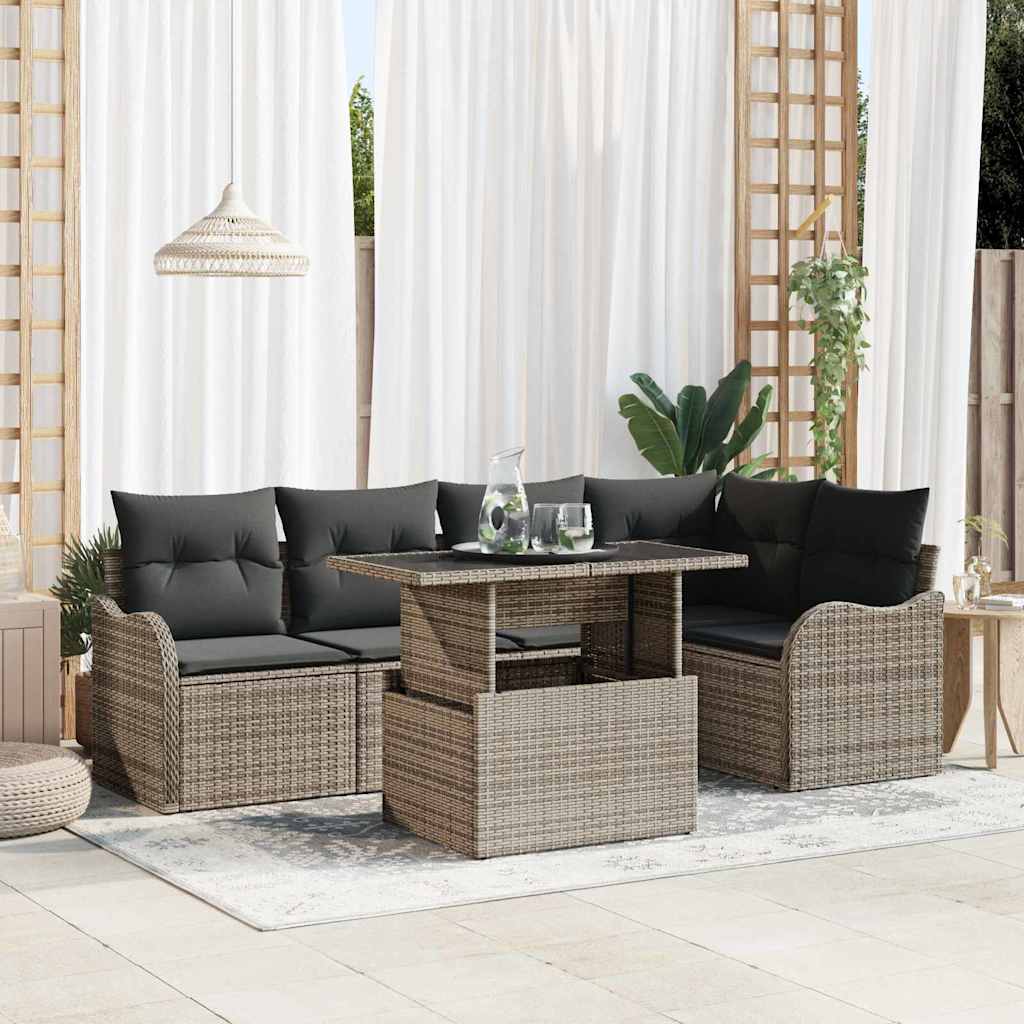 Essgruppe mit Kissen 6 pcs Schwarz Poly Rattan