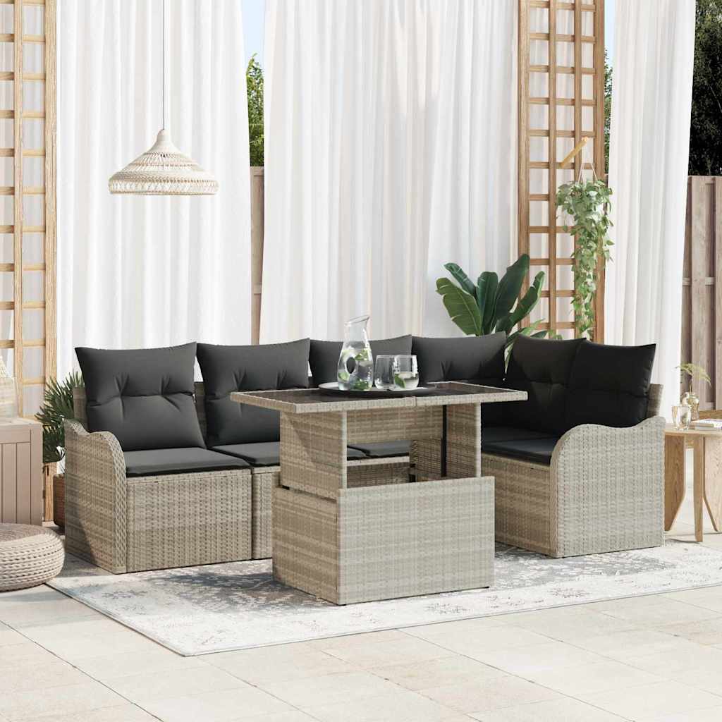 Essgruppe mit Kissen 6 pcs Schwarz Poly Rattan