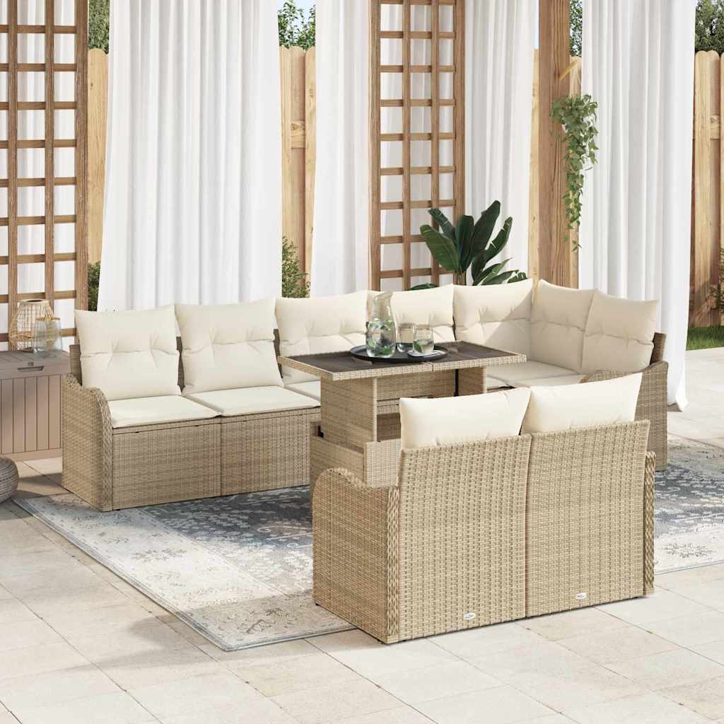 Lounge-Set mit Kissen 9 pcs Schwarz Poly Rattan