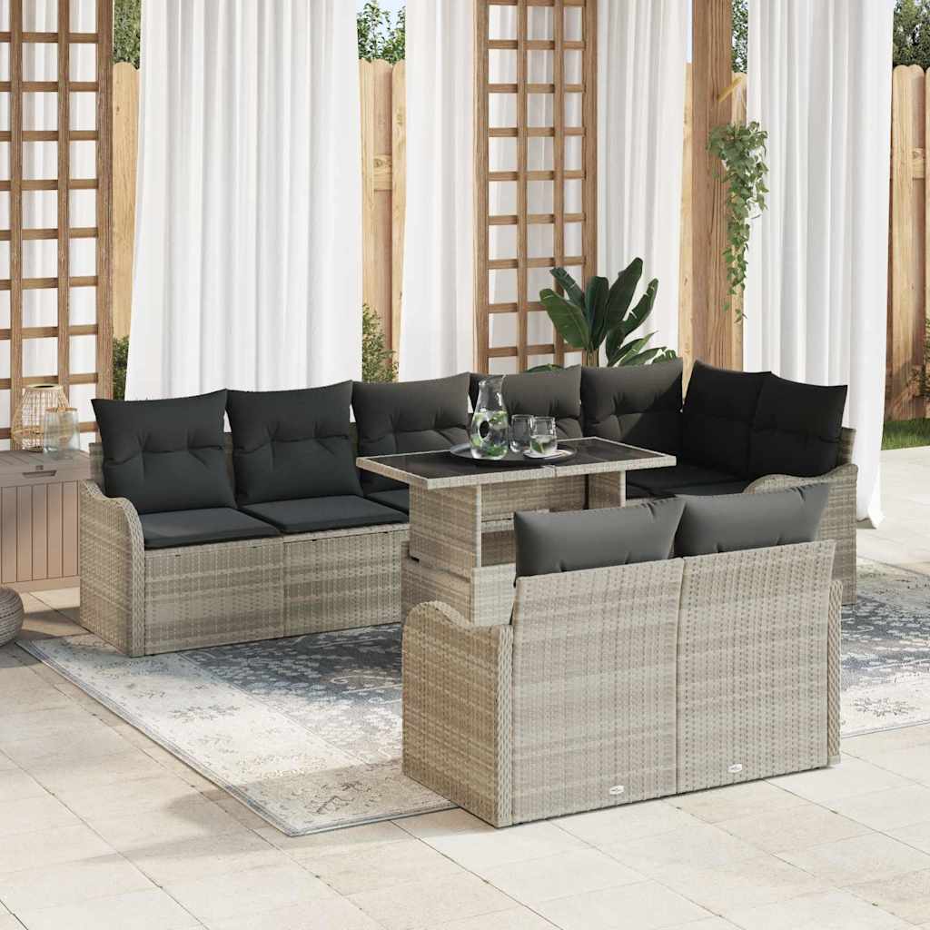 Lounge-Set mit Kissen 9 pcs Schwarz Poly Rattan