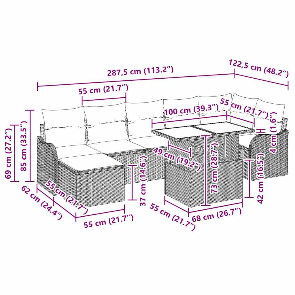 Garten-Sofa-Set mit Kissen 8 pcs Schwarz Poly Rattan