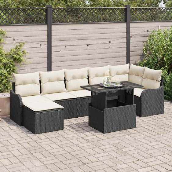 Garten-Sofa-Set mit Kissen 8 pcs Schwarz Poly Rattan