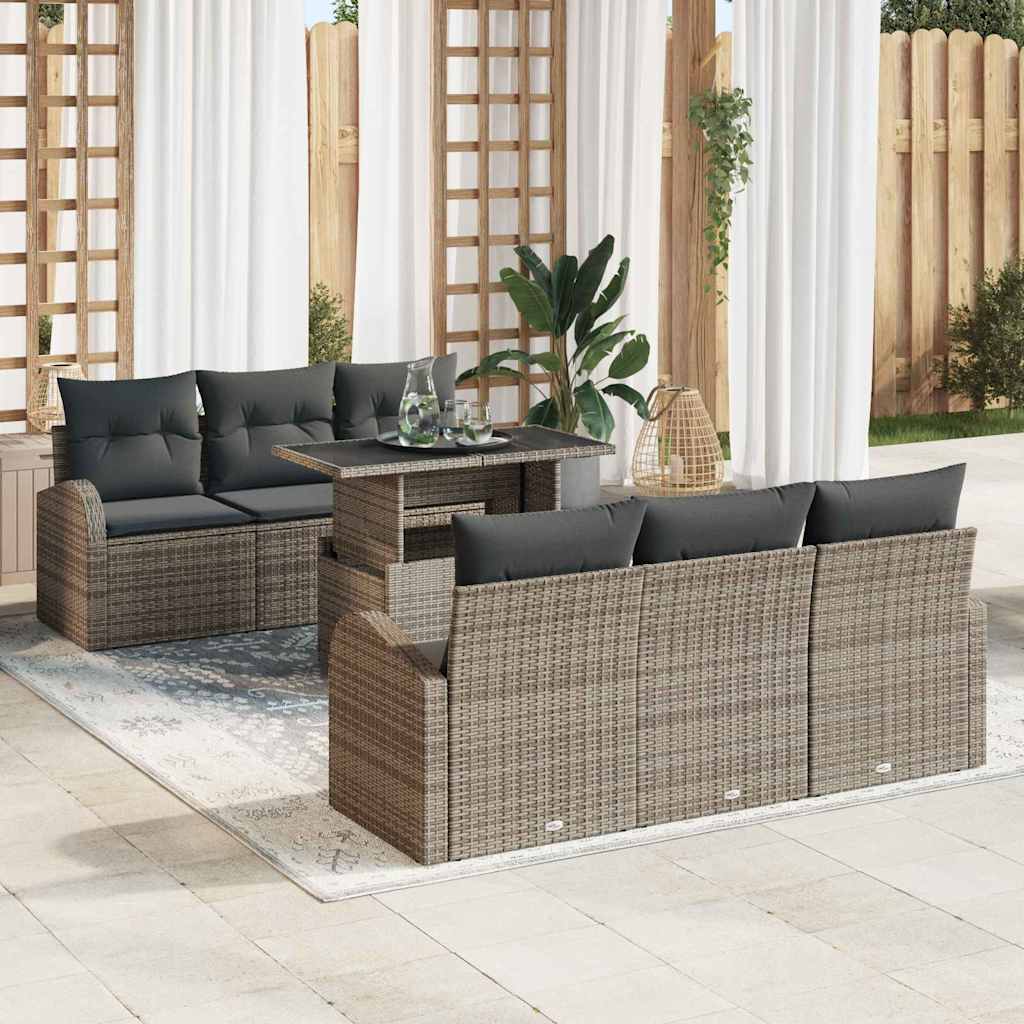 Gartensofa-set mit Kissen 7 pcs Schwarz Poly Rattan