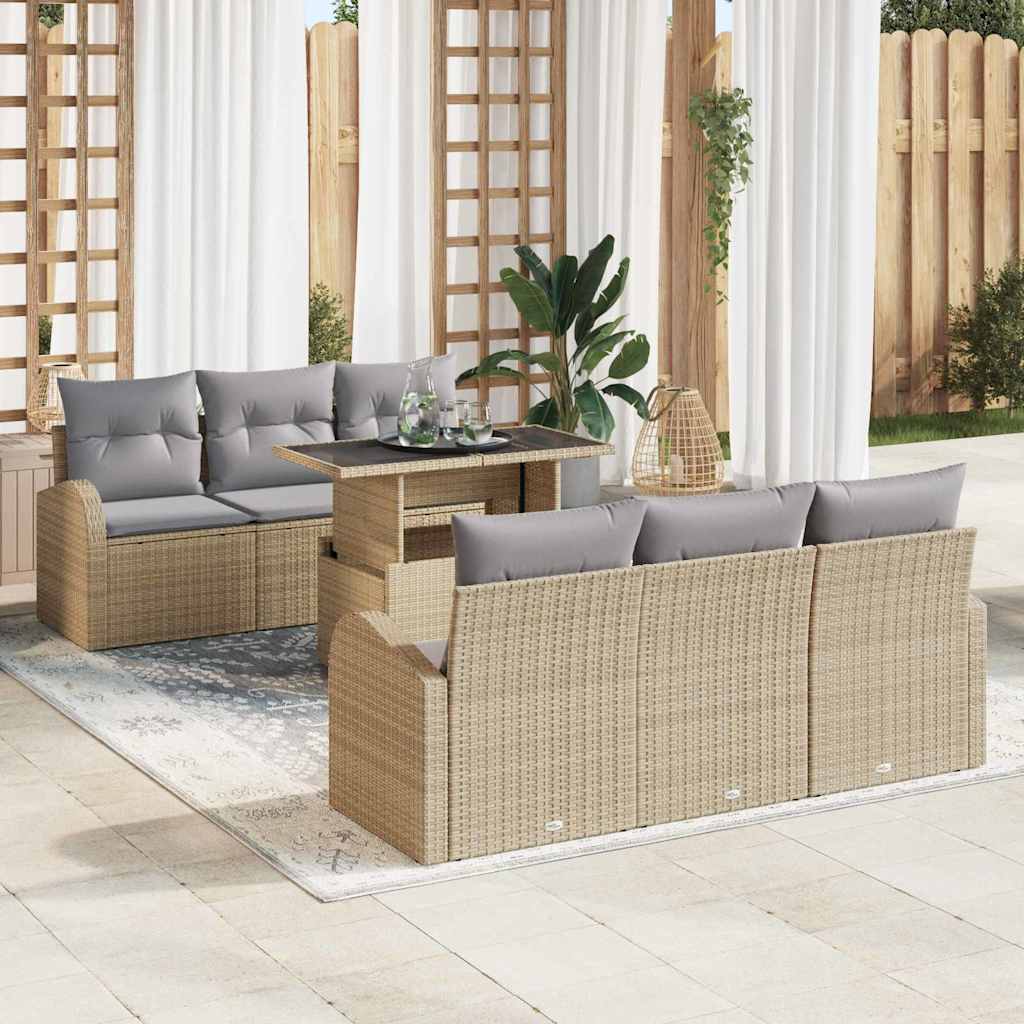 Gartensofa-set mit Kissen 7 pcs Schwarz Poly Rattan