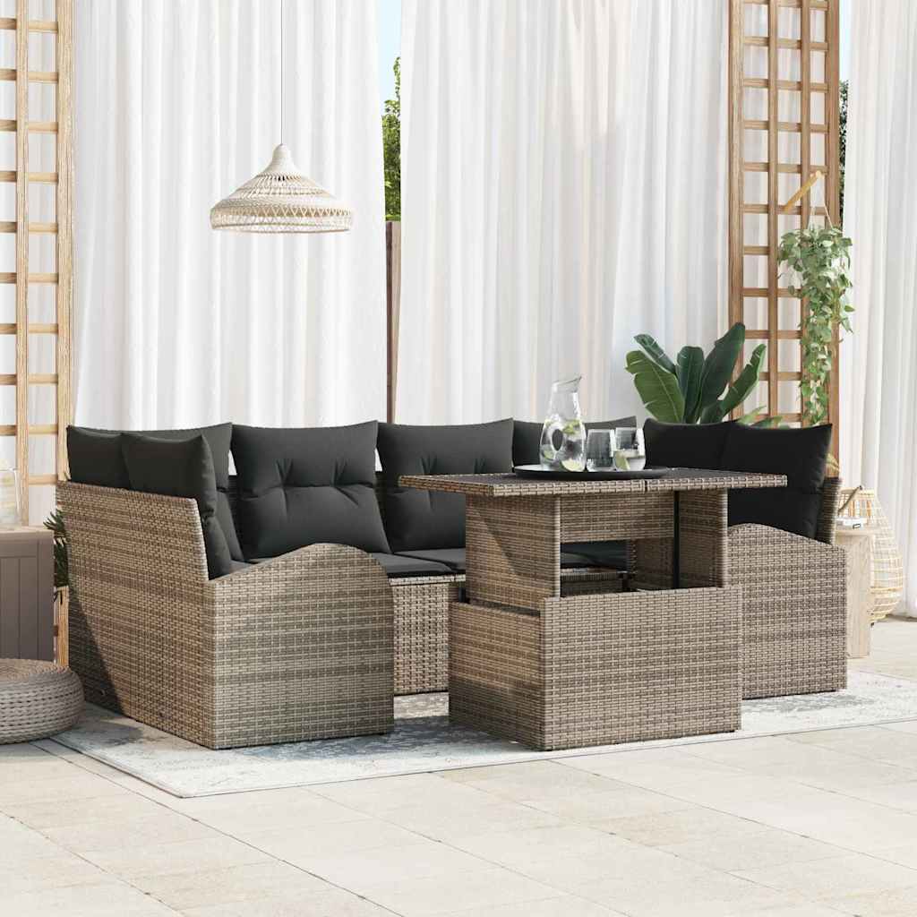 Gartensofa-set mit Kissen 7 pcs Schwarz Poly Rattan