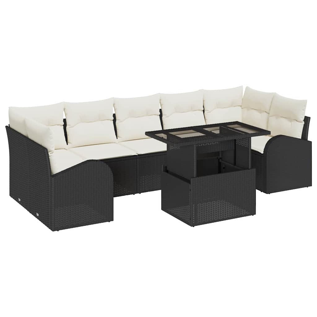 Garten-Sofa-Set mit Kissen 8 pcs Schwarz Poly Rattan