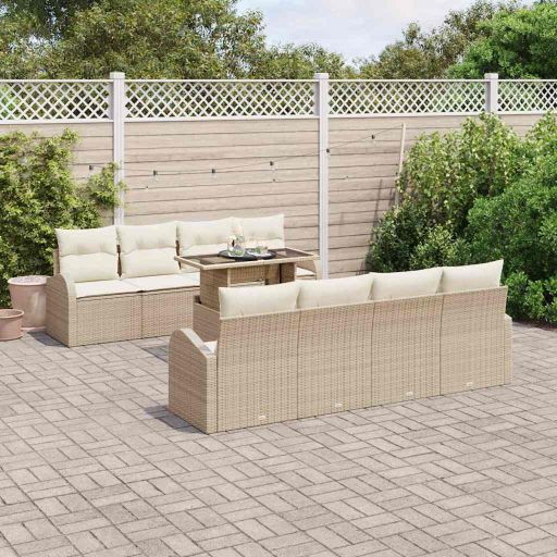 Garten-Sofa-Set mit Kissen 7 pcs Schwarz Poly Rattan