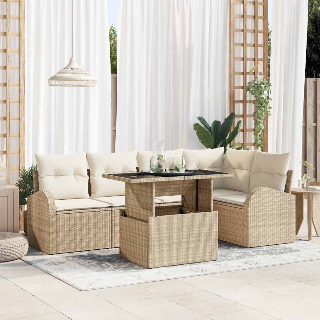 Gartensofa-set mit Speicher 6 pcs Schwarz und Creme Poly-Rattan