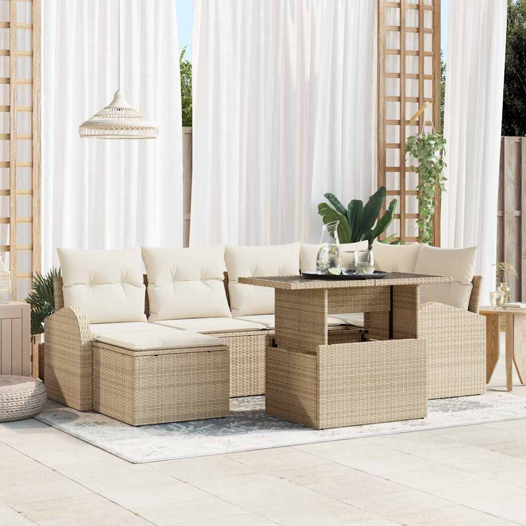 Garten-Sofa-Set mit Kissen 7 pcs Schwarz und Creme