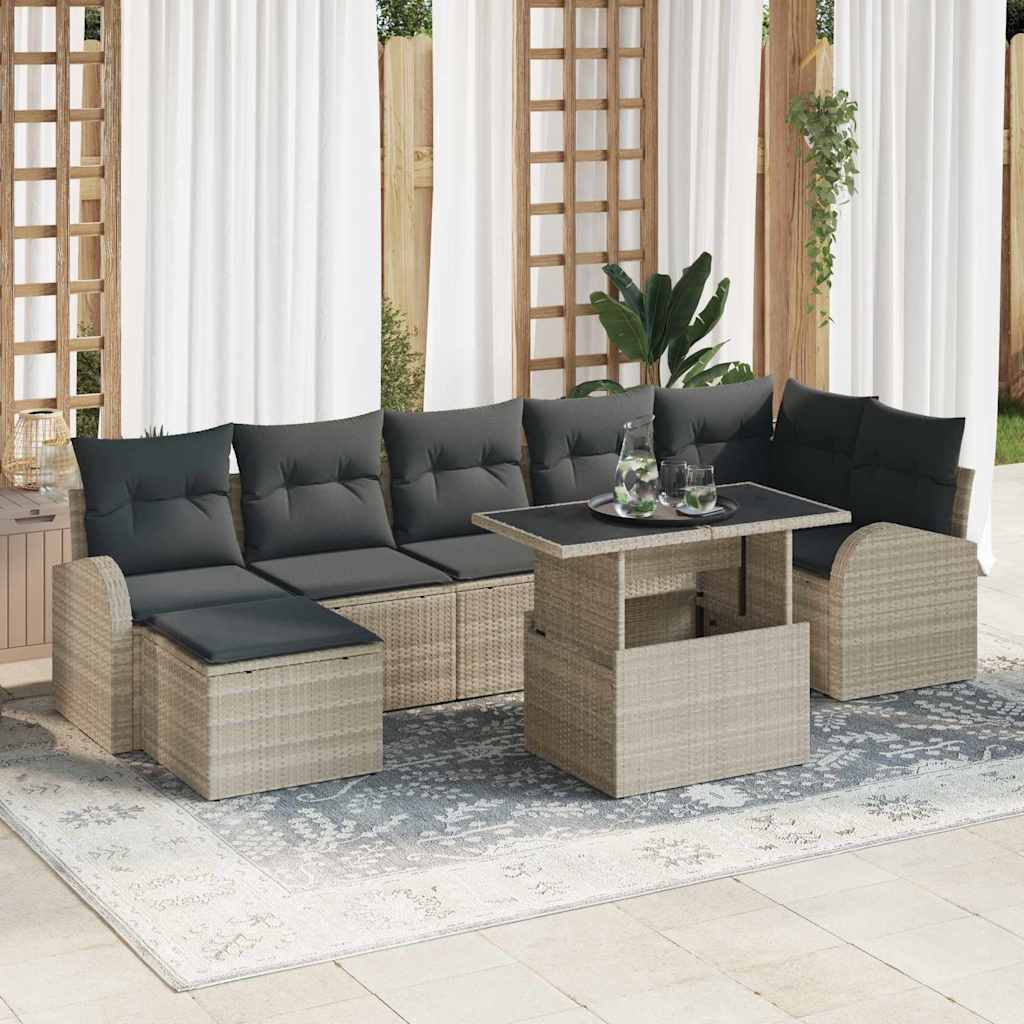 Gartensofa-set mit Speicher 8 pcs Schwarz und Creme Poly-Rattan