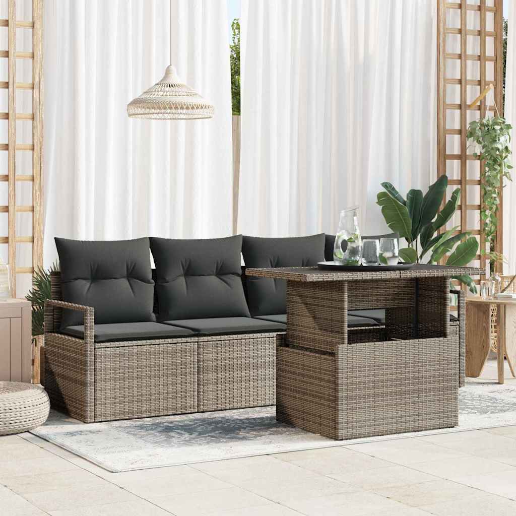 Sofa Set mit Kissen 5 pcs Schwarz und Creme Poly-Rattan