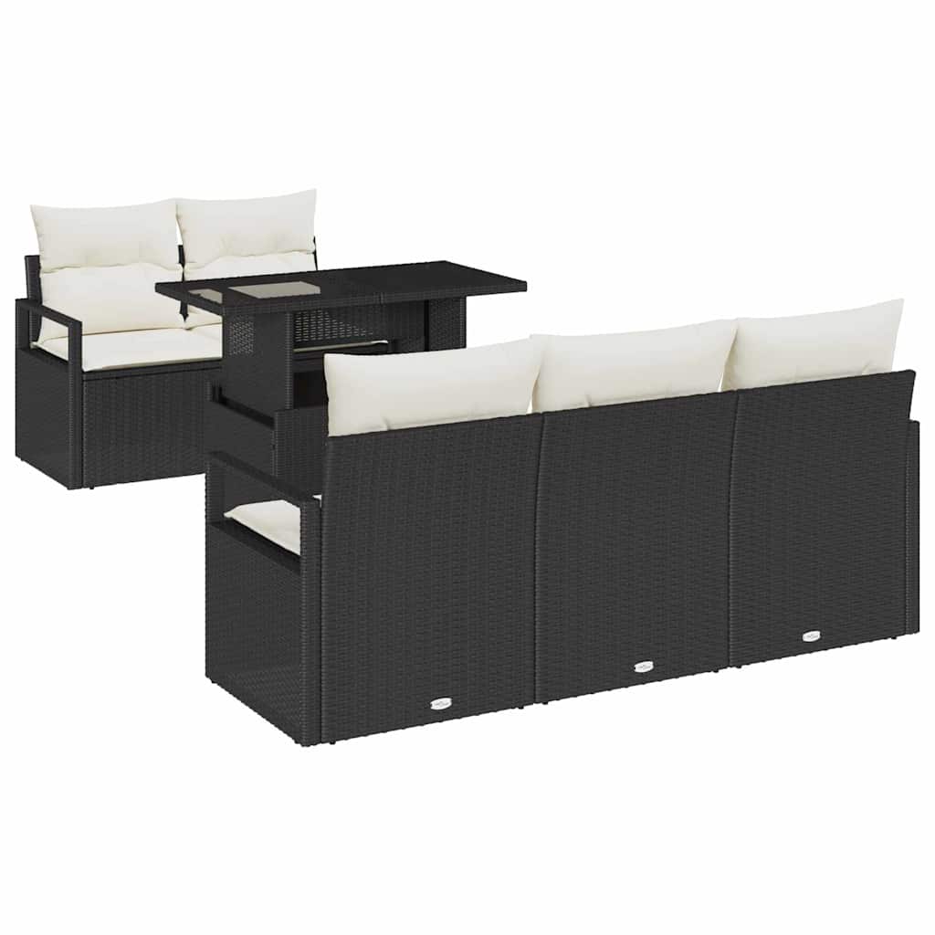 Sofa Set mit Kissen 6 pcs Schwarz Poly-Rattan