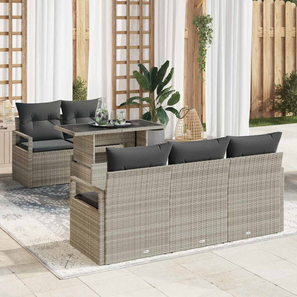 Sofa Set mit Kissen 6 pcs Schwarz Poly-Rattan