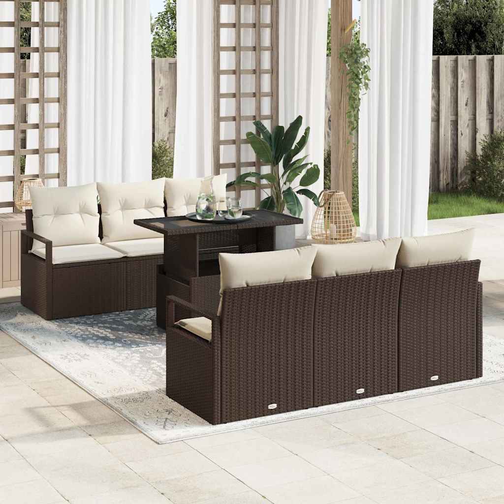 Gartensofa-set mit Speicher 7 pcs Schwarz und Creme Poly-Rattan