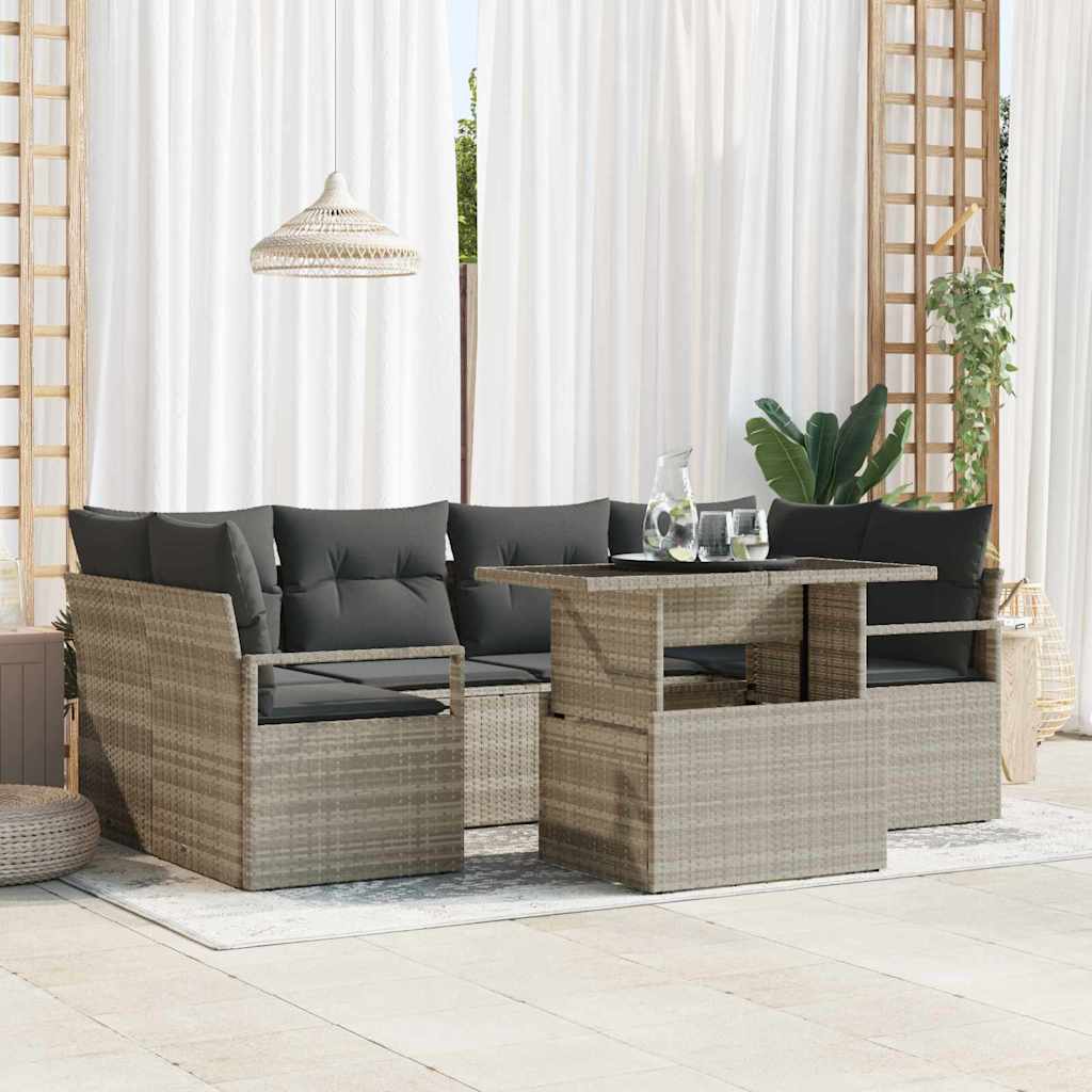 Sofa Set mit Kissen 7 pcs Schwarz Poly-Rattan