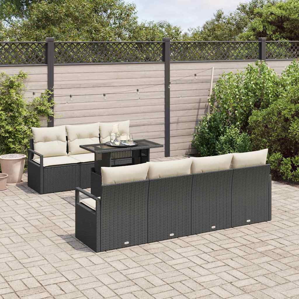 Gartensofa-set mit Speicher 8 pcs Schwarz und Creme Poly-Rattan