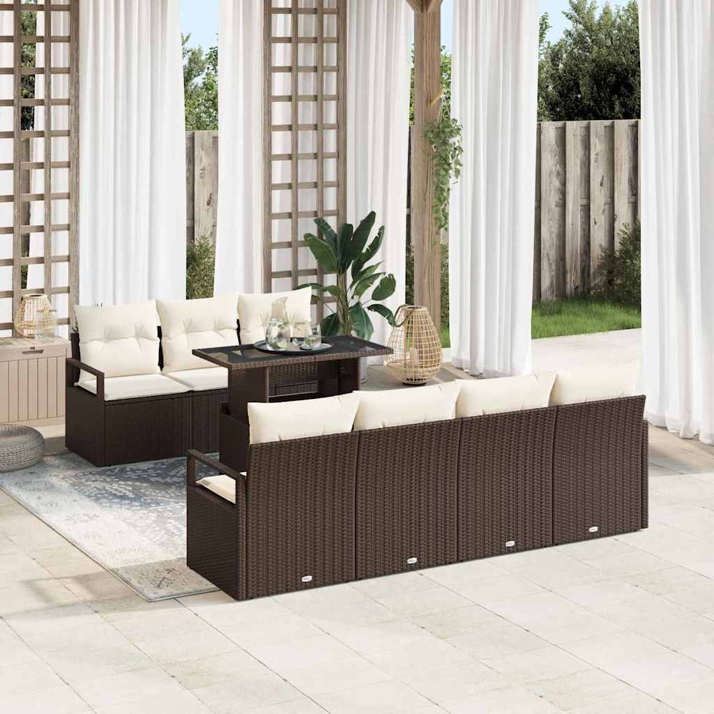 Gartensofa-set mit Speicher 8 pcs Schwarz und Creme Poly-Rattan