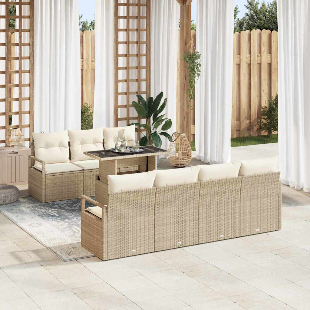 Gartensofa-set mit Speicher 8 pcs Schwarz und Creme Poly-Rattan