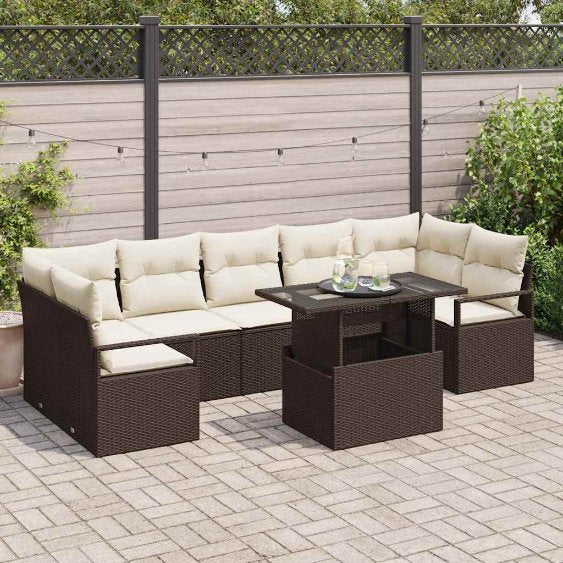 Garten-Sofa-Set mit Kissen 8 pcs Schwarz und Creme Poly-Rattan
