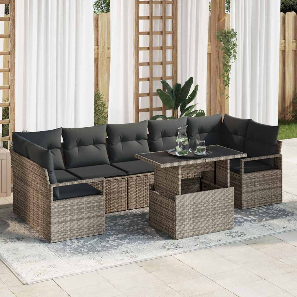 Garten-Sofa-Set mit Kissen 8 pcs Schwarz und Creme Poly-Rattan