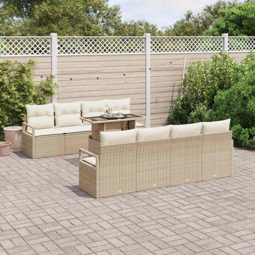 Gartensofa-set mit Speicher 9 pcs Schwarz und Creme Poly-Rattan