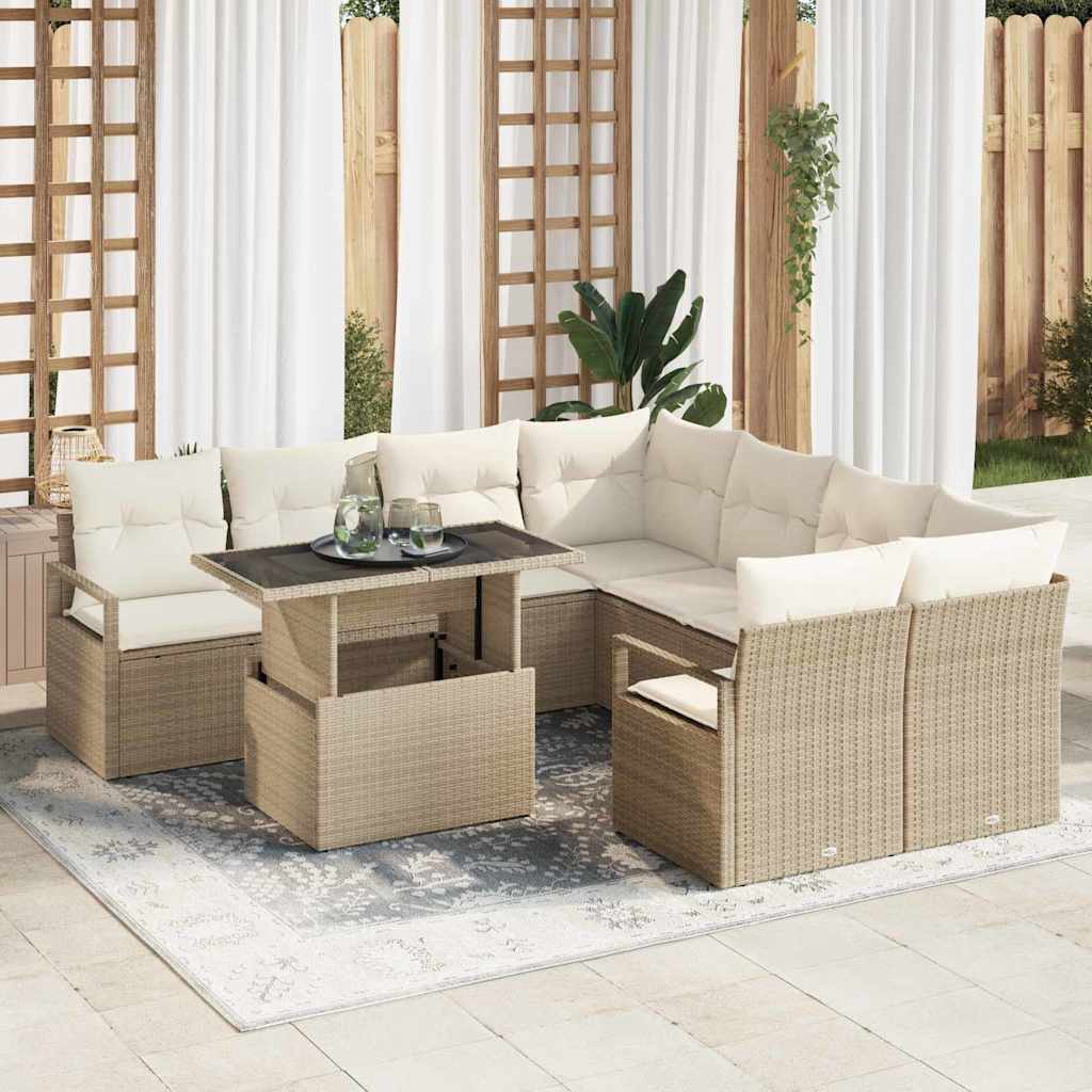 Gartensofa-set mit Speicher 9 pcs Schwarz und Creme Poly-Rattan