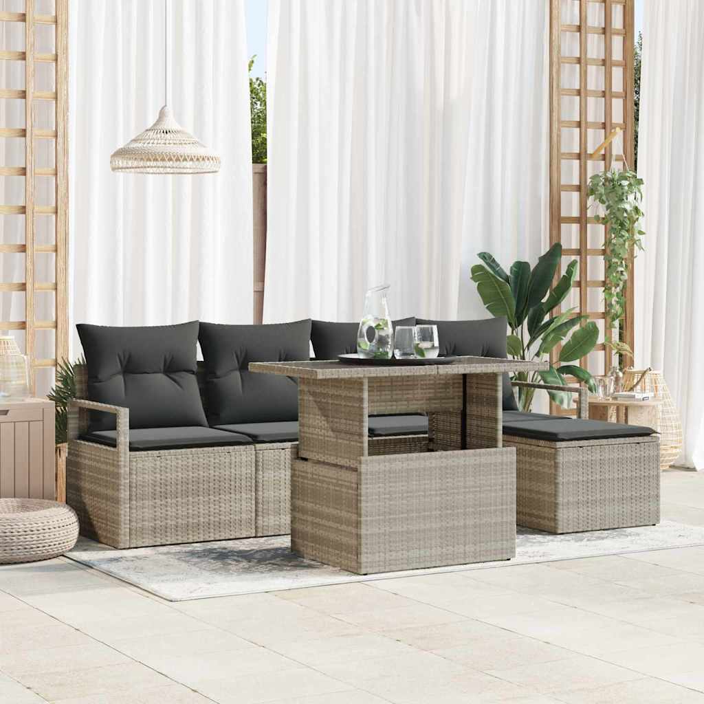 Gartensofa-set mit Speicher 6 pcs Schwarz und Creme Poly-Rattan