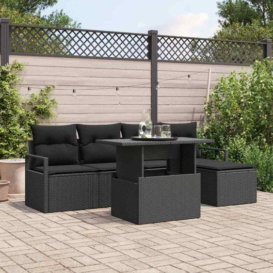 Gartensofa-set mit Speicher 6 pcs Schwarz und Creme Poly-Rattan