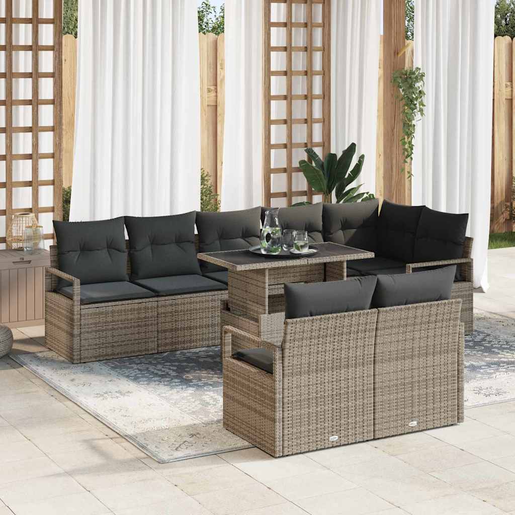 Garten-Sofa-Set mit Kissen 9 pcs Schwarz und Creme Poly-Rattan