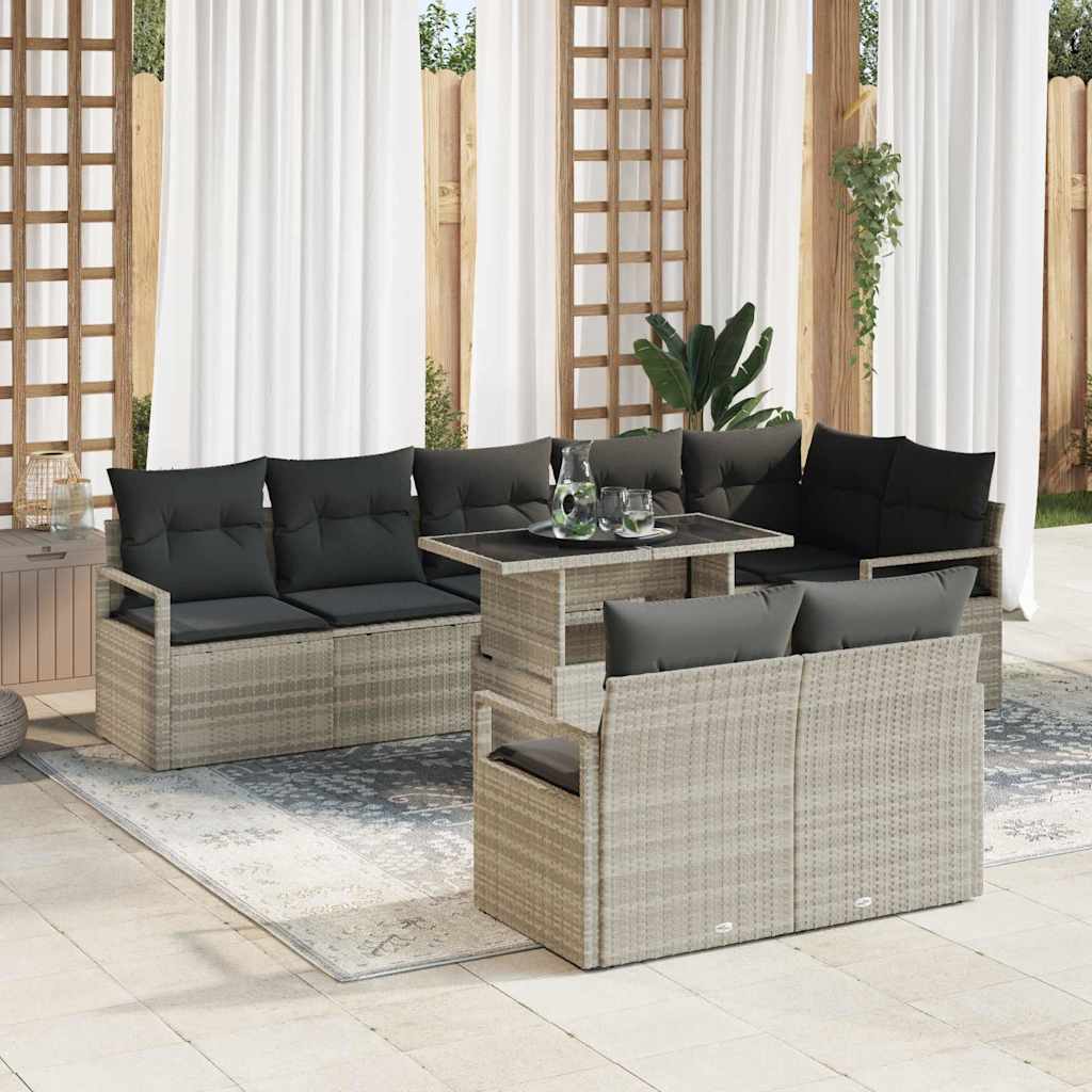 Garten-Sofa-Set mit Kissen 9 pcs Schwarz und Creme Poly-Rattan